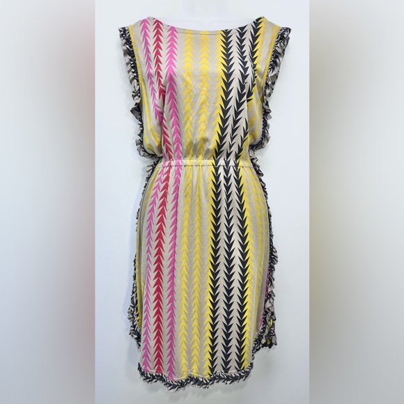 Marc by Marc Jacobs Chevron Stripe Ruffle Dress Colorful Sleeveless Size XS - Picture 2 of 10